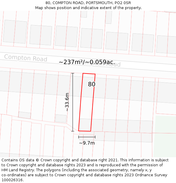 80, COMPTON ROAD, PORTSMOUTH, PO2 0SR: Plot and title map