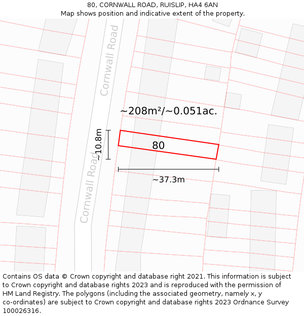 80, CORNWALL ROAD, RUISLIP, HA4 6AN: Plot and title map