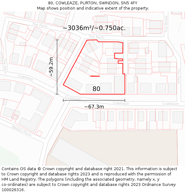 80, COWLEAZE, PURTON, SWINDON, SN5 4FY: Plot and title map