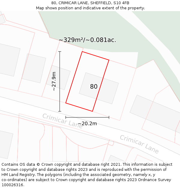 80, CRIMICAR LANE, SHEFFIELD, S10 4FB: Plot and title map