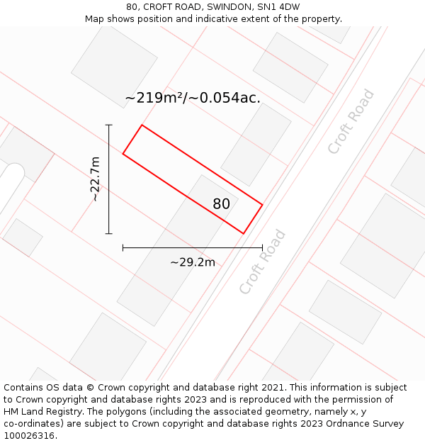 80, CROFT ROAD, SWINDON, SN1 4DW: Plot and title map