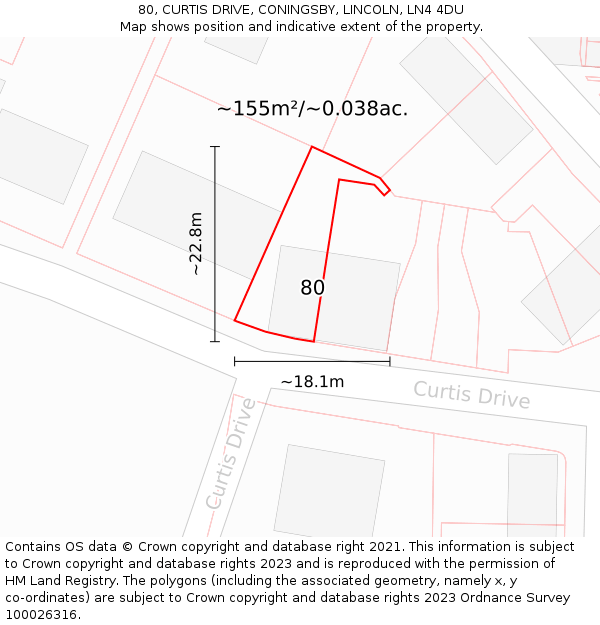 80, CURTIS DRIVE, CONINGSBY, LINCOLN, LN4 4DU: Plot and title map