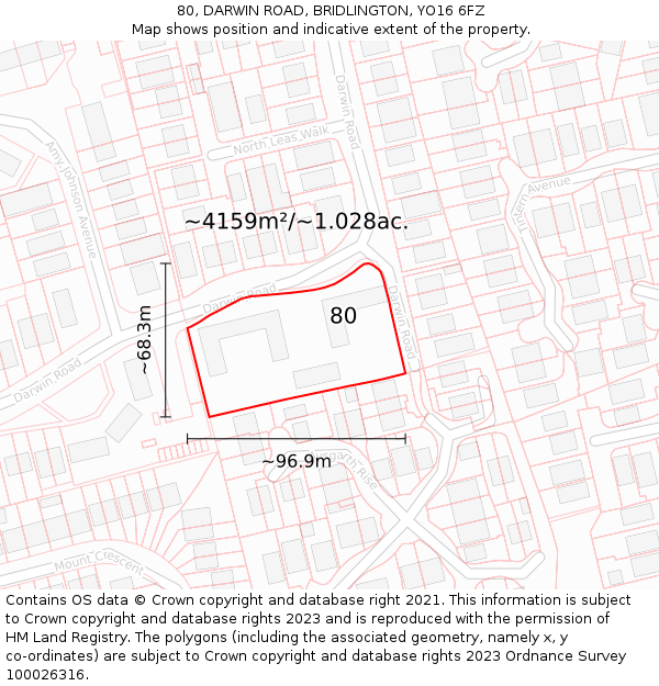 80, DARWIN ROAD, BRIDLINGTON, YO16 6FZ: Plot and title map