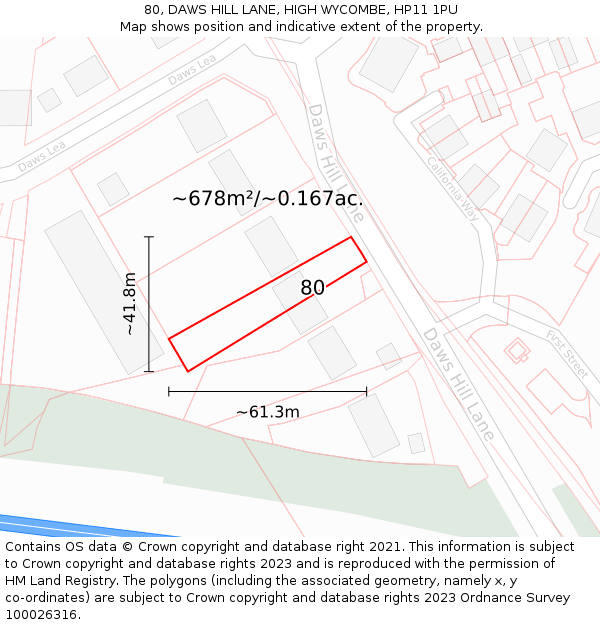 80, DAWS HILL LANE, HIGH WYCOMBE, HP11 1PU: Plot and title map