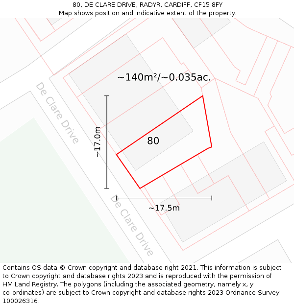 80, DE CLARE DRIVE, RADYR, CARDIFF, CF15 8FY: Plot and title map