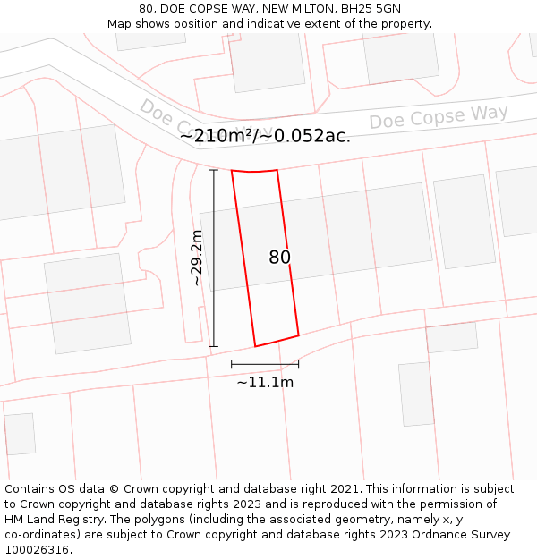 80, DOE COPSE WAY, NEW MILTON, BH25 5GN: Plot and title map