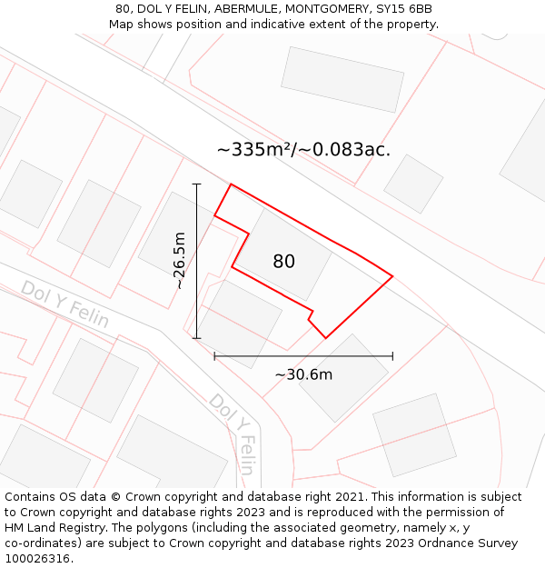 80, DOL Y FELIN, ABERMULE, MONTGOMERY, SY15 6BB: Plot and title map