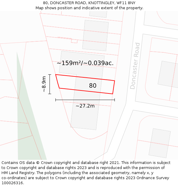 80, DONCASTER ROAD, KNOTTINGLEY, WF11 8NY: Plot and title map