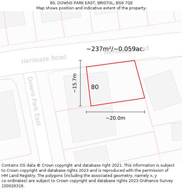 80, DOWNS PARK EAST, BRISTOL, BS6 7QE: Plot and title map