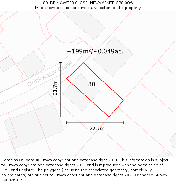 80, DRINKWATER CLOSE, NEWMARKET, CB8 0QW: Plot and title map