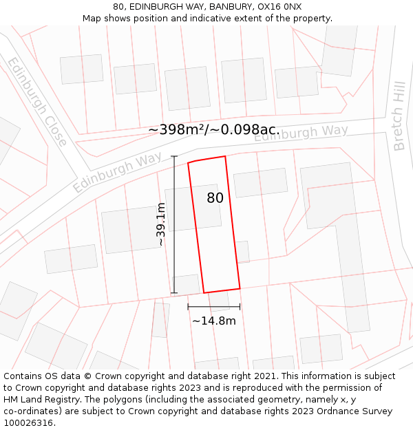 80, EDINBURGH WAY, BANBURY, OX16 0NX: Plot and title map