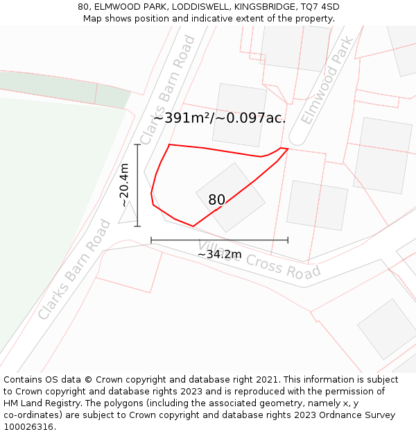 80, ELMWOOD PARK, LODDISWELL, KINGSBRIDGE, TQ7 4SD: Plot and title map