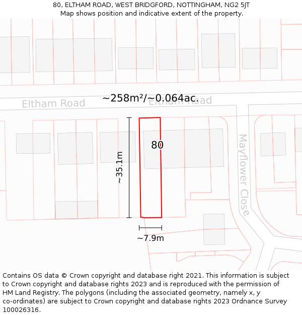 80, ELTHAM ROAD, WEST BRIDGFORD, NOTTINGHAM, NG2 5JT: Plot and title map