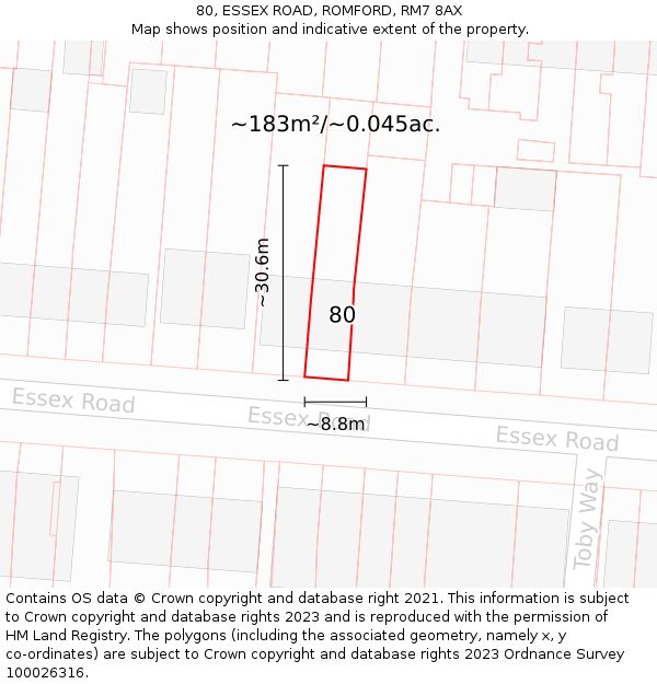 80, ESSEX ROAD, ROMFORD, RM7 8AX: Plot and title map
