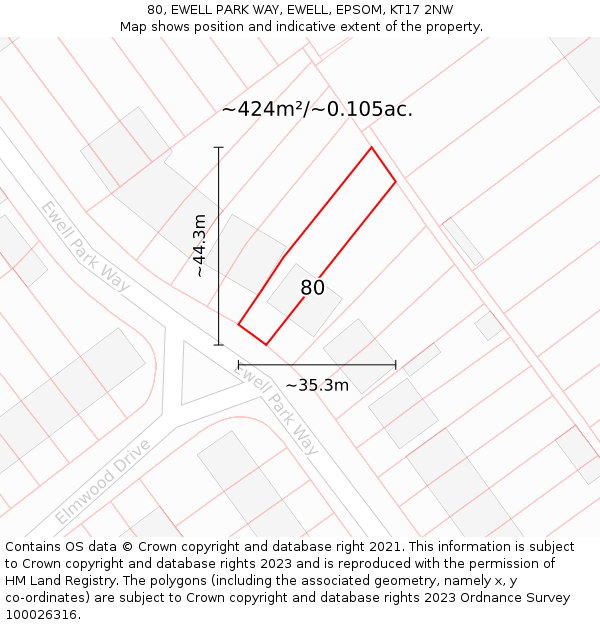 80, EWELL PARK WAY, EWELL, EPSOM, KT17 2NW: Plot and title map