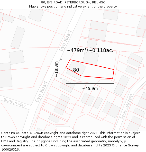 80, EYE ROAD, PETERBOROUGH, PE1 4SG: Plot and title map