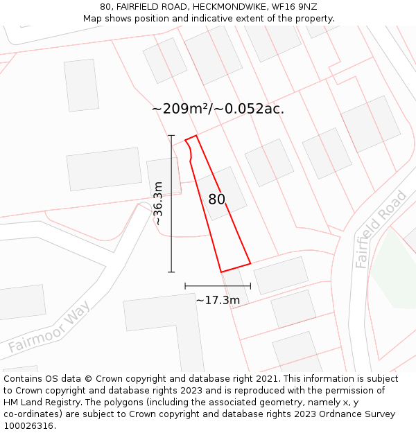 80, FAIRFIELD ROAD, HECKMONDWIKE, WF16 9NZ: Plot and title map