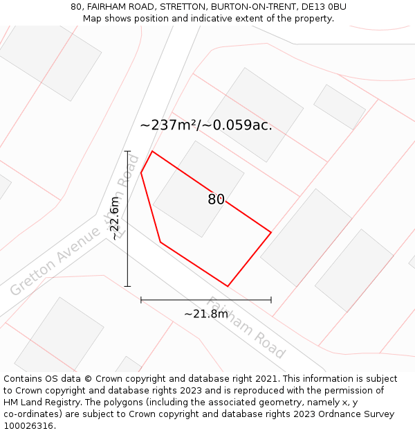 80, FAIRHAM ROAD, STRETTON, BURTON-ON-TRENT, DE13 0BU: Plot and title map