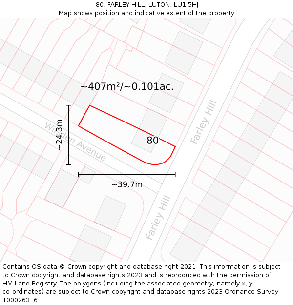 80, FARLEY HILL, LUTON, LU1 5HJ: Plot and title map