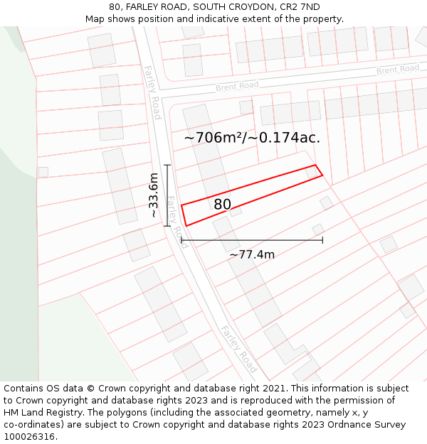 80, FARLEY ROAD, SOUTH CROYDON, CR2 7ND: Plot and title map