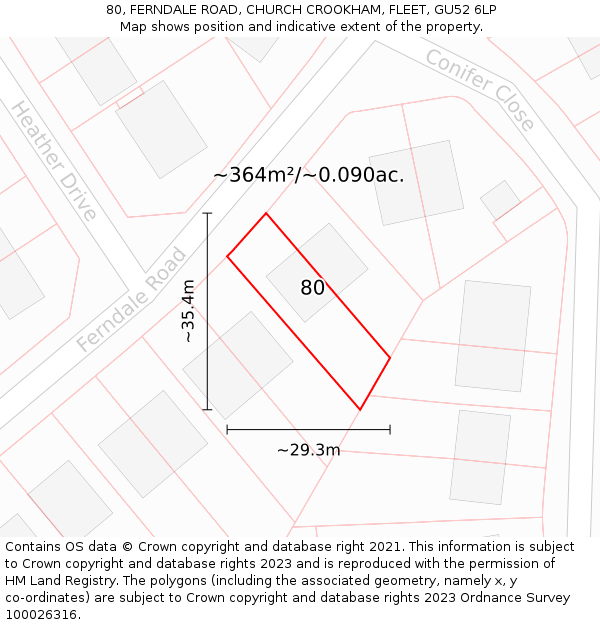 80, FERNDALE ROAD, CHURCH CROOKHAM, FLEET, GU52 6LP: Plot and title map