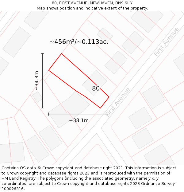 80, FIRST AVENUE, NEWHAVEN, BN9 9HY: Plot and title map