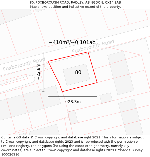 80, FOXBOROUGH ROAD, RADLEY, ABINGDON, OX14 3AB: Plot and title map