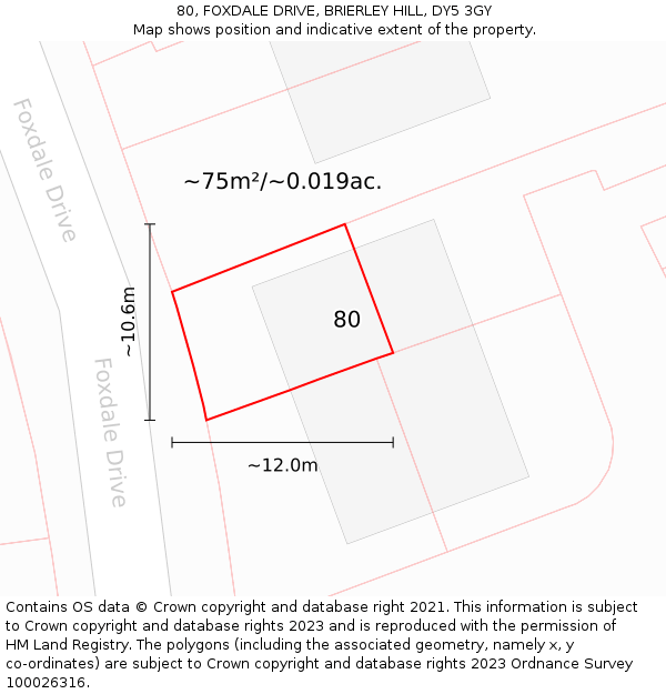 80, FOXDALE DRIVE, BRIERLEY HILL, DY5 3GY: Plot and title map