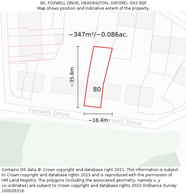 80, FOXWELL DRIVE, HEADINGTON, OXFORD, OX3 9QF: Plot and title map