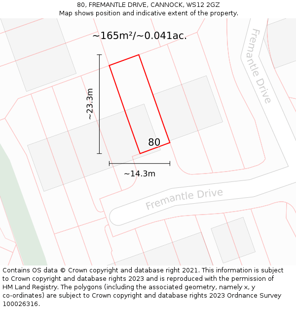 80, FREMANTLE DRIVE, CANNOCK, WS12 2GZ: Plot and title map