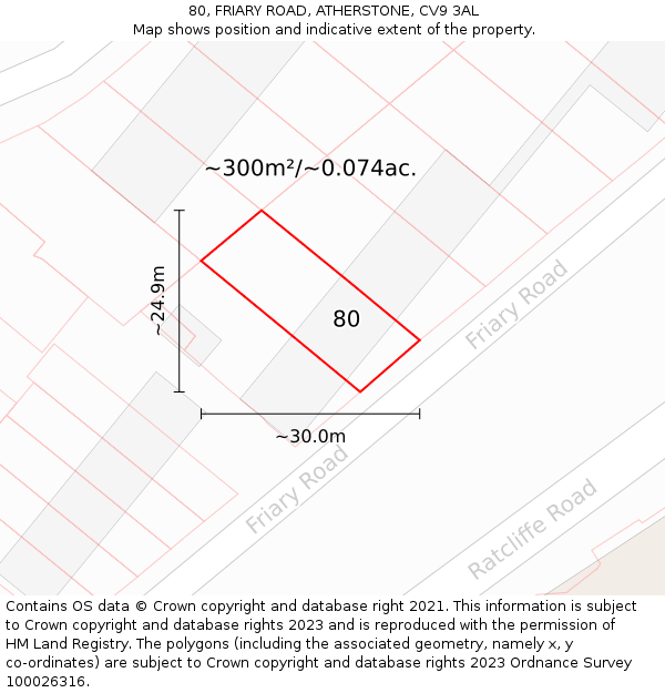 80, FRIARY ROAD, ATHERSTONE, CV9 3AL: Plot and title map