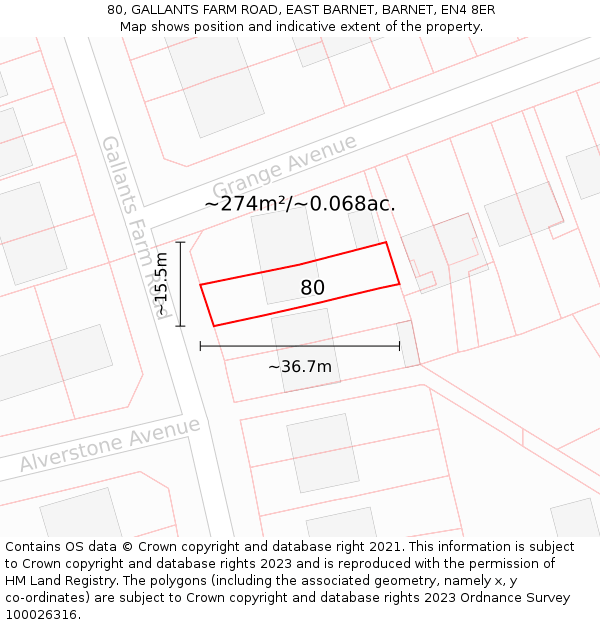 80, GALLANTS FARM ROAD, EAST BARNET, BARNET, EN4 8ER: Plot and title map