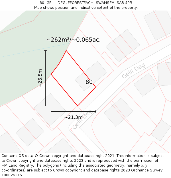 80, GELLI DEG, FFORESTFACH, SWANSEA, SA5 4PB: Plot and title map