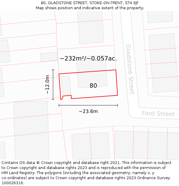 80, GLADSTONE STREET, STOKE-ON-TRENT, ST4 6JF: Plot and title map