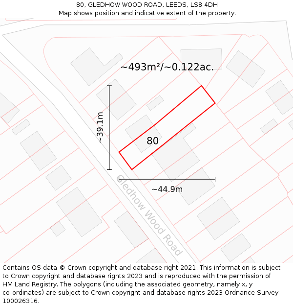 80, GLEDHOW WOOD ROAD, LEEDS, LS8 4DH: Plot and title map