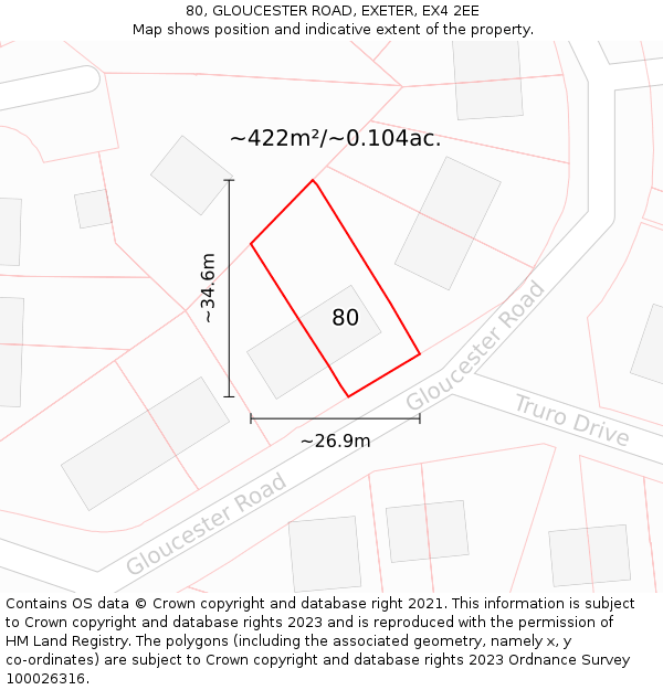 80, GLOUCESTER ROAD, EXETER, EX4 2EE: Plot and title map