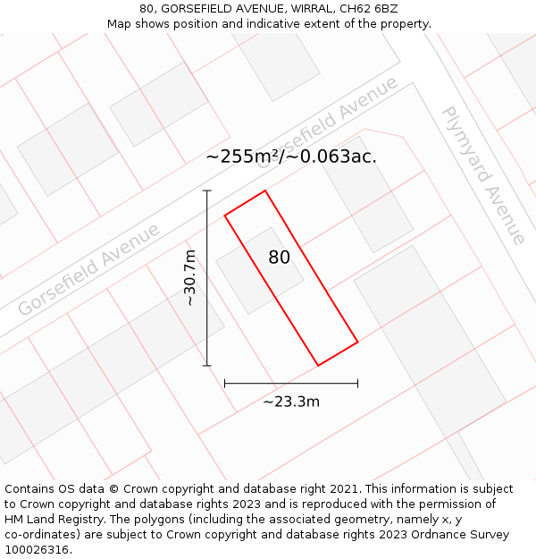 80, GORSEFIELD AVENUE, WIRRAL, CH62 6BZ: Plot and title map