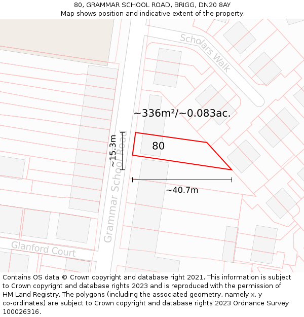 80, GRAMMAR SCHOOL ROAD, BRIGG, DN20 8AY: Plot and title map