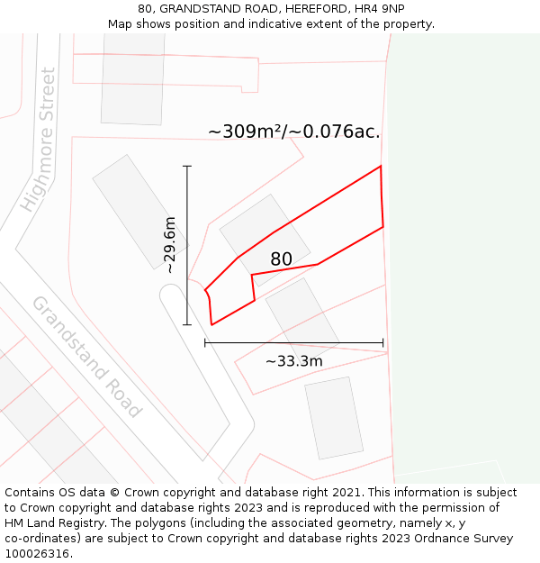 80, GRANDSTAND ROAD, HEREFORD, HR4 9NP: Plot and title map