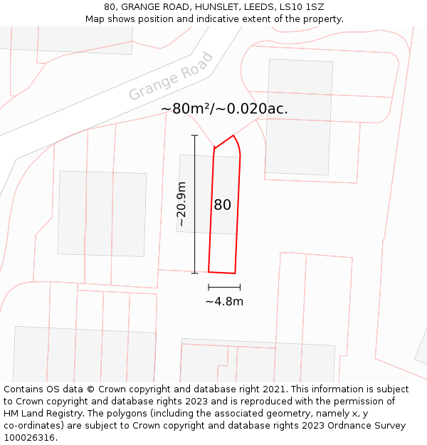80, GRANGE ROAD, HUNSLET, LEEDS, LS10 1SZ: Plot and title map