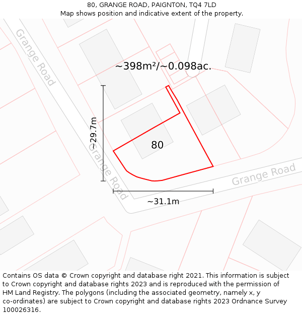 80, GRANGE ROAD, PAIGNTON, TQ4 7LD: Plot and title map