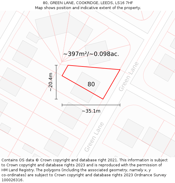 80, GREEN LANE, COOKRIDGE, LEEDS, LS16 7HF: Plot and title map