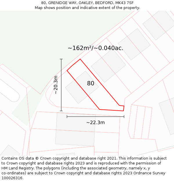 80, GRENIDGE WAY, OAKLEY, BEDFORD, MK43 7SF: Plot and title map