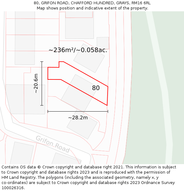 80, GRIFON ROAD, CHAFFORD HUNDRED, GRAYS, RM16 6RL: Plot and title map