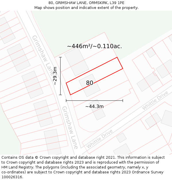 80, GRIMSHAW LANE, ORMSKIRK, L39 1PE: Plot and title map