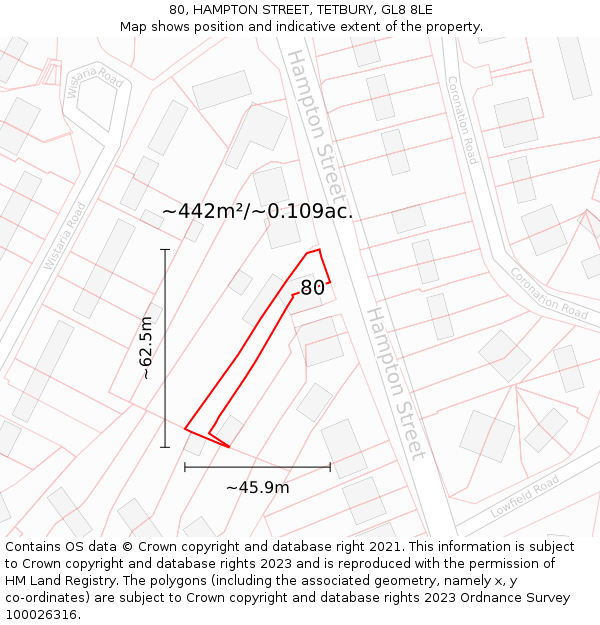 80, HAMPTON STREET, TETBURY, GL8 8LE: Plot and title map