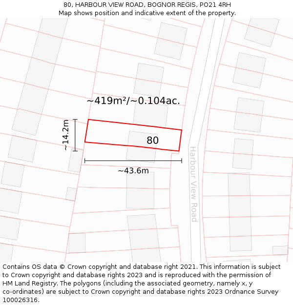 80, HARBOUR VIEW ROAD, BOGNOR REGIS, PO21 4RH: Plot and title map