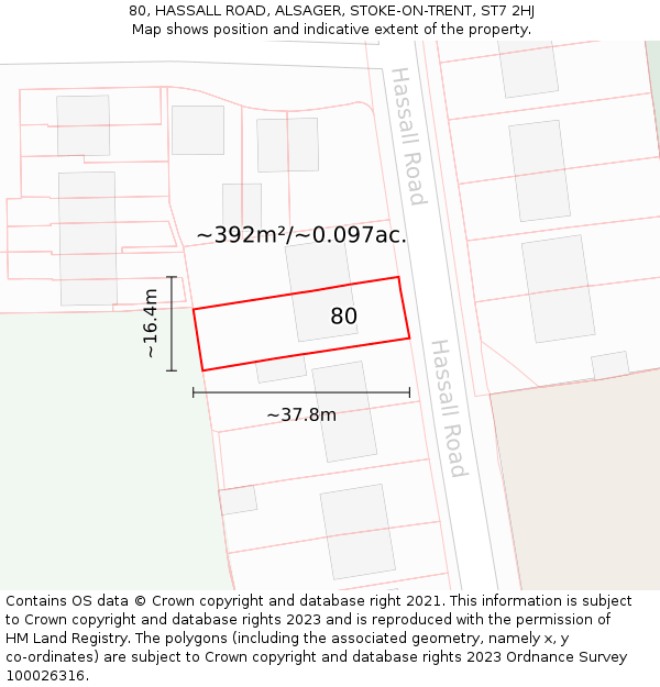 80, HASSALL ROAD, ALSAGER, STOKE-ON-TRENT, ST7 2HJ: Plot and title map