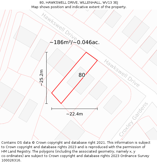 80, HAWKSWELL DRIVE, WILLENHALL, WV13 3EJ: Plot and title map