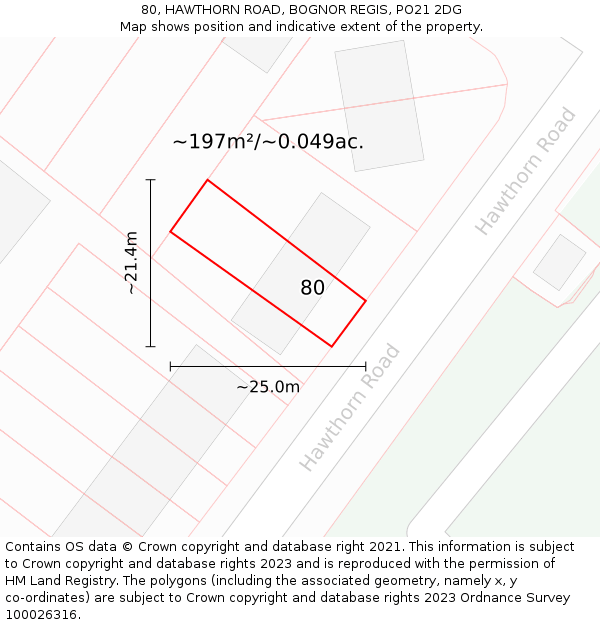 80, HAWTHORN ROAD, BOGNOR REGIS, PO21 2DG: Plot and title map